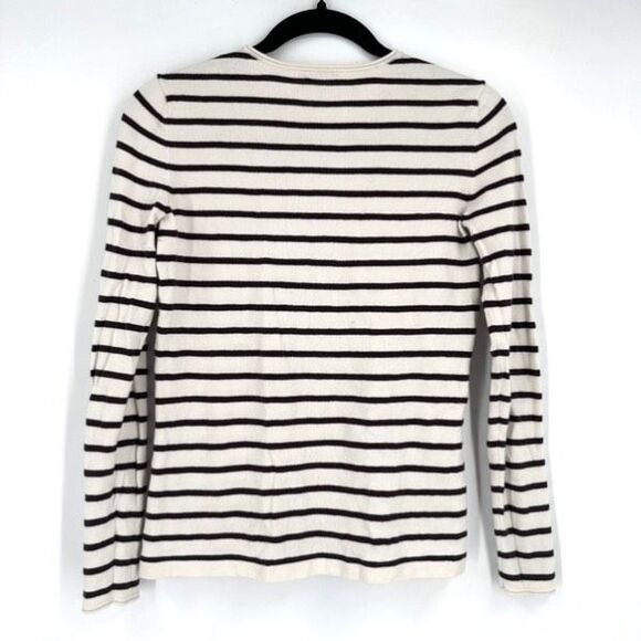 J McLaughlin XS Striped Sweater Cotton Modal Soft White Chocolate‎ Brown LS - Picture 4 of 9